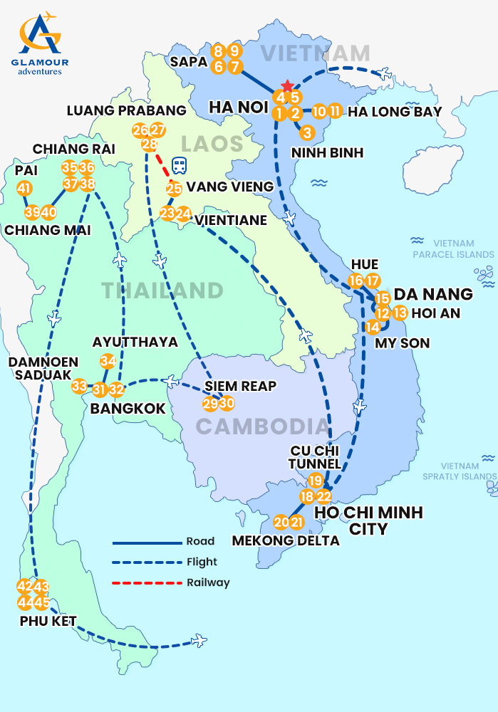The map of Private Vietnam- Laos- Cambodia- Thailand 45 Days 44 Nights - The Grand Southeast Asia Signature Journey