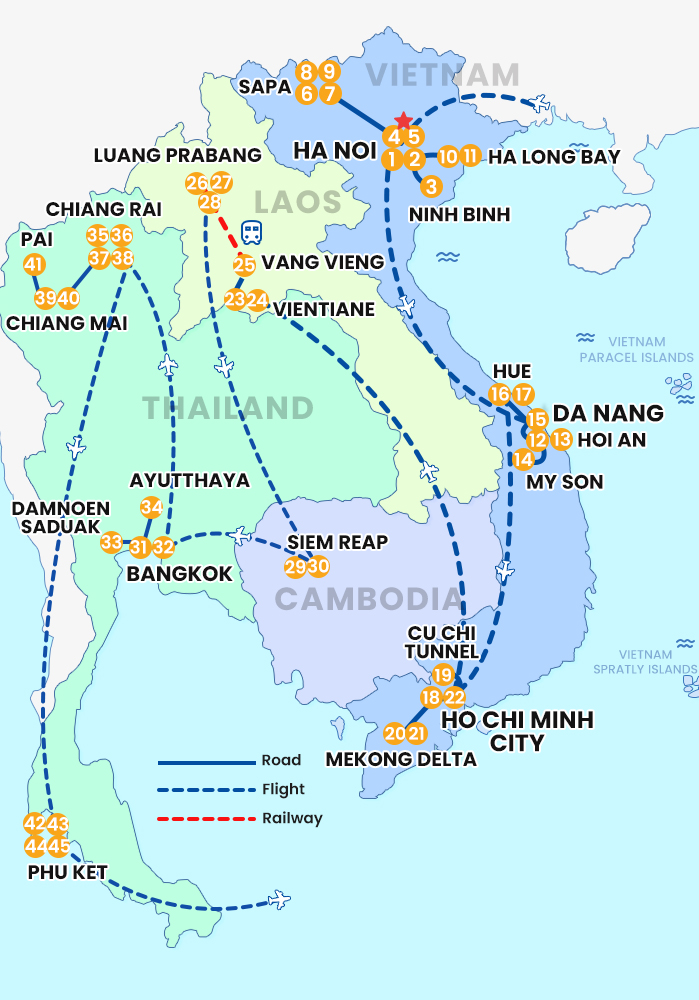 The map of Private Vietnam- Laos- Cambodia- Thailand 45 Days 44 Nights - The Grand Southeast Asia Signature Journey