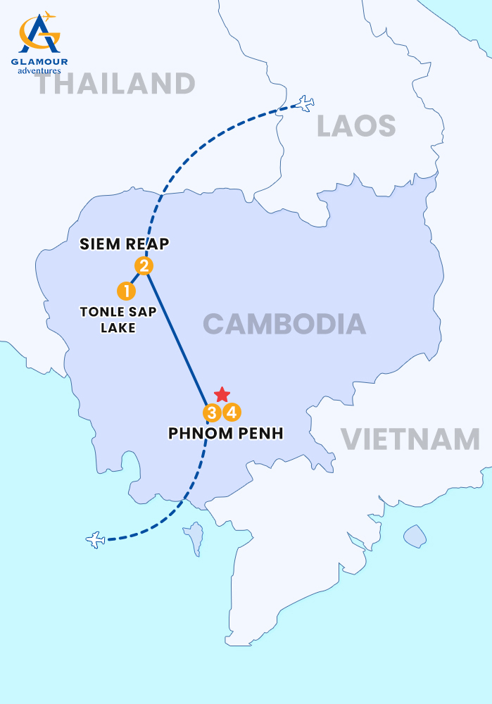 The map of 4 DAY SIEM REAP - PHNOM PENH TOUR BY LAND