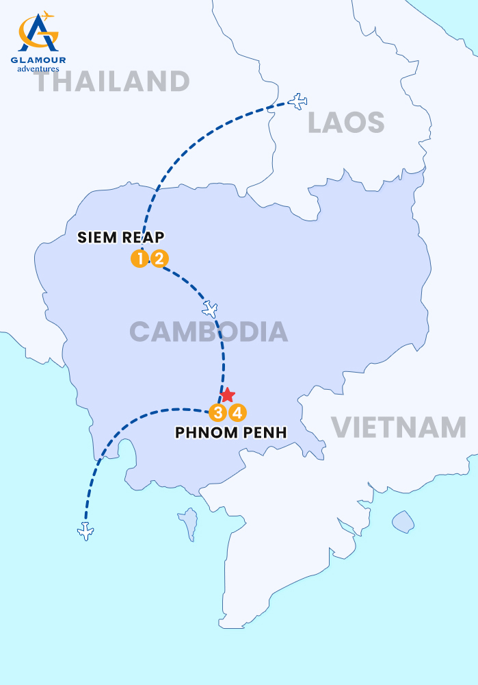 The map of 4 DAY SIEM REAP - PHNOM PENH TOUR BY FLIGHT