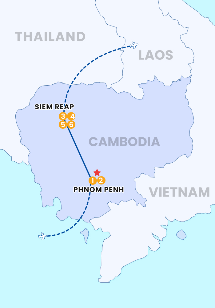 The map of 6 DAY PHNOM PENH – SIEM REAP TOUR BY BUS