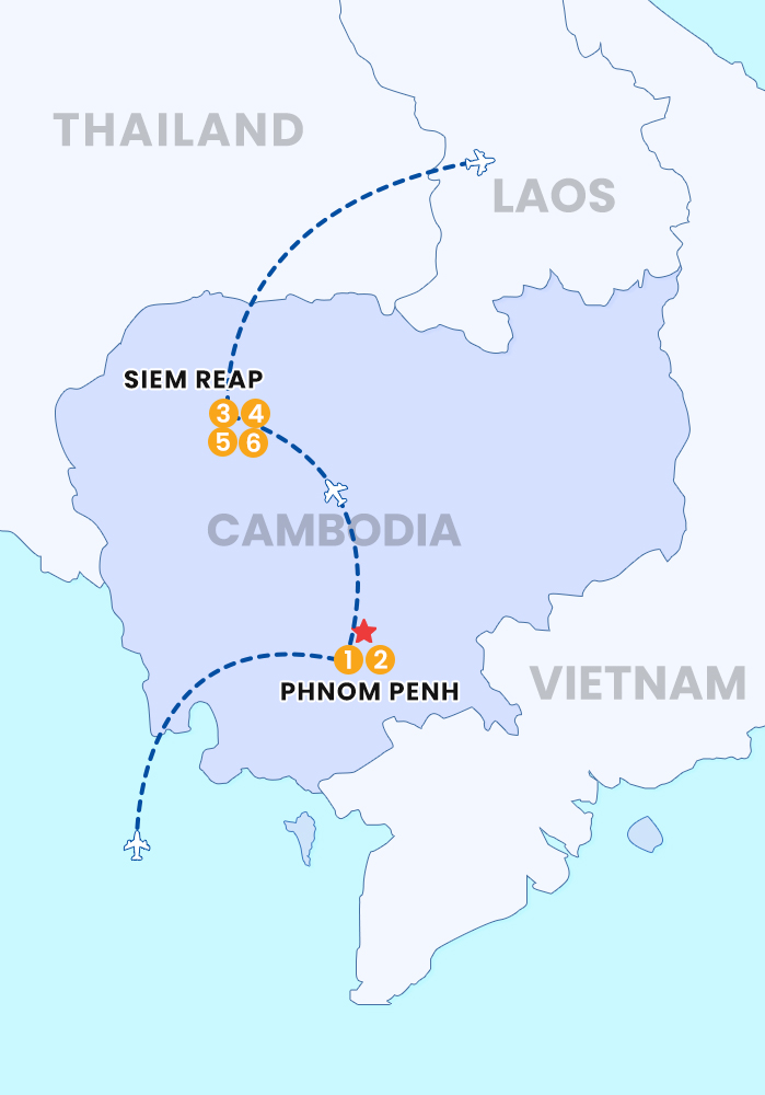 The map of 6 DAY PHNOM PENH – SIEM REAP TOUR BY BUS