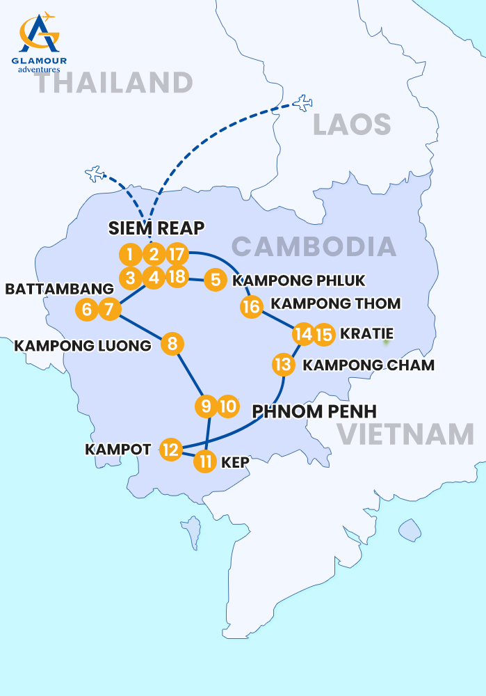 The map of PRIVATE CAMBODIA 18 DAYS TRIP