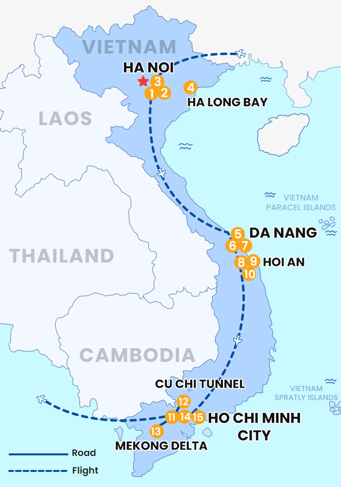 The map of Private Vietnam - 15 Days Experiencing with Your Child