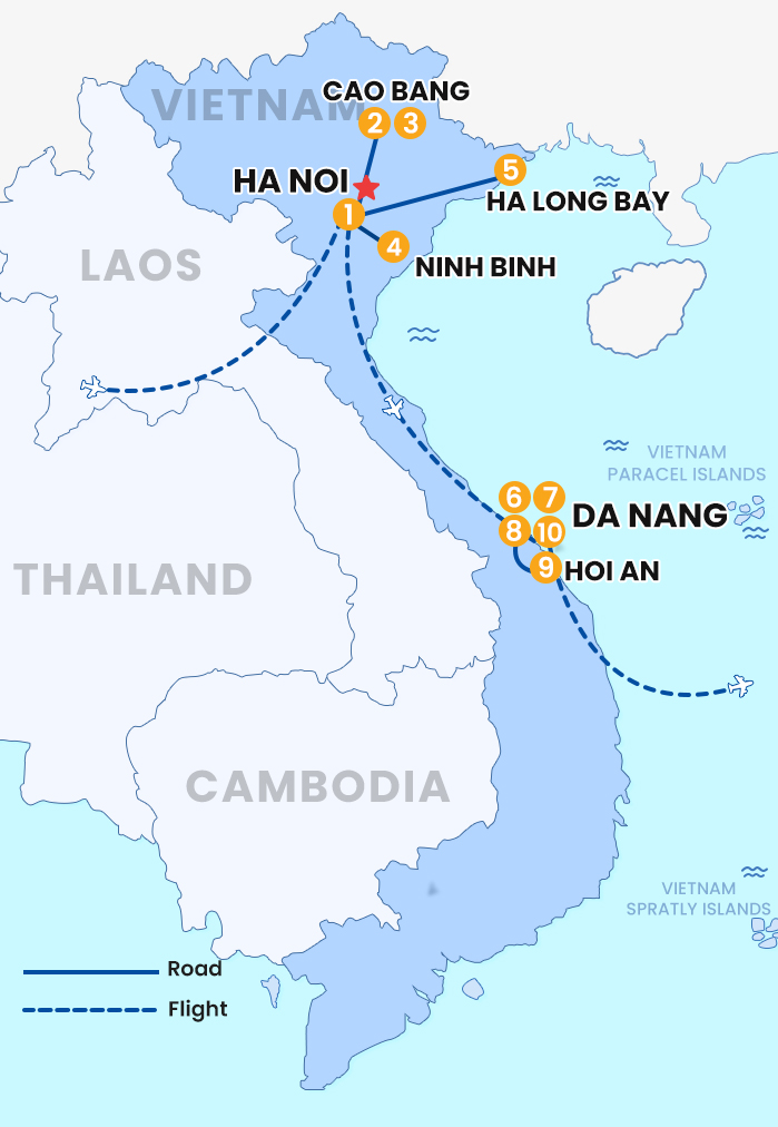 The map of Private Vietnam 10 Days 9 Nights_ North to Central Vietnam Express