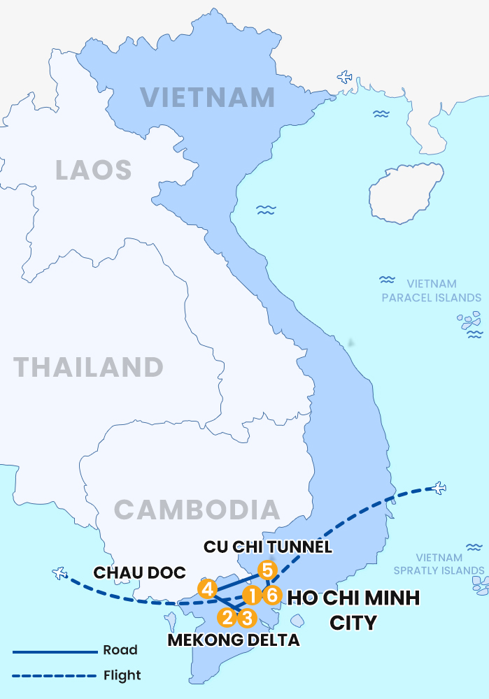 The map of Private Viet Nam 6 Days 5 nights - A Taste of South Vietnam