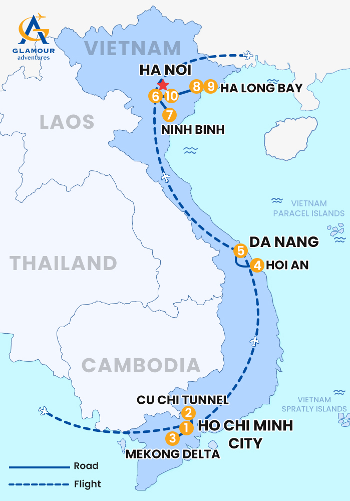The map of Private Vietnam 10 Days 9 Nights - With Join Group Day Tours at Destination