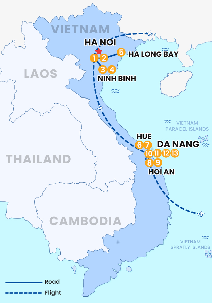 The map of Private Vietnam 13 Days- Northern & Central Vietnam Luxury Escape