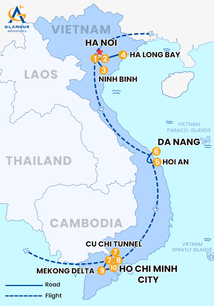 The map of Private Vietnam 10 Days 9 Nights- Essence of Vietnam