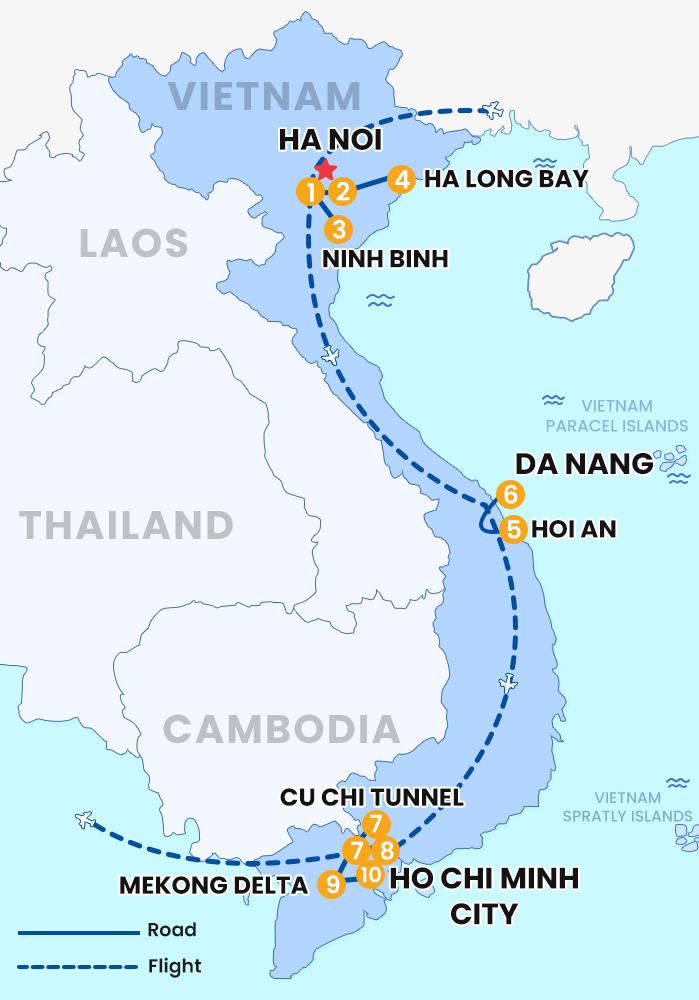 The map of Private Viet Nam 10 Days 9 Nights- Essence of Vietnam