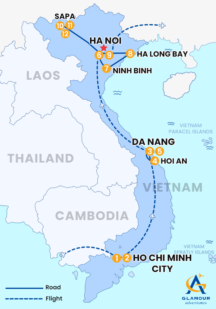 The map of Private Viet Nam 12 Days 11 Nights -The Impression of Viet Nam