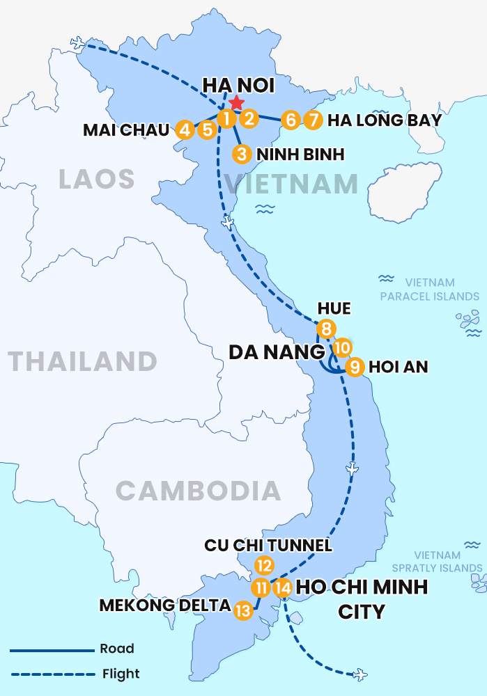 The map of Private Vietnam 14 Days 13 Nights - Delightful Family Trip