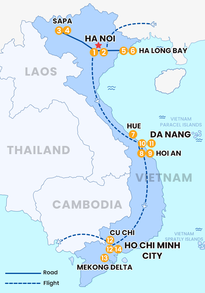 The map of Private Vietnam 14 Days 13 Nights_ VietNam Grand Discovery