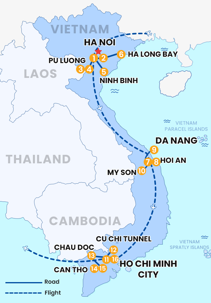 The map of Private Viet Nam 16 Days 15 Nights - Hidden Gems of Vietnam