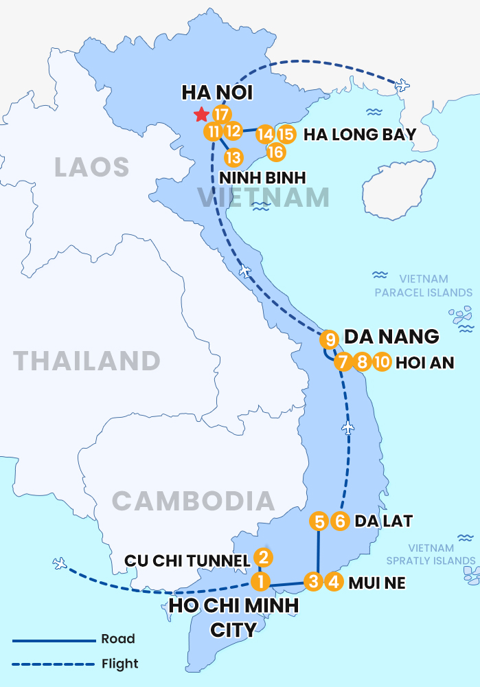 The map of Private Viet Nam 17 Days 16 Nights - Vietnam Explorer & Relaxation