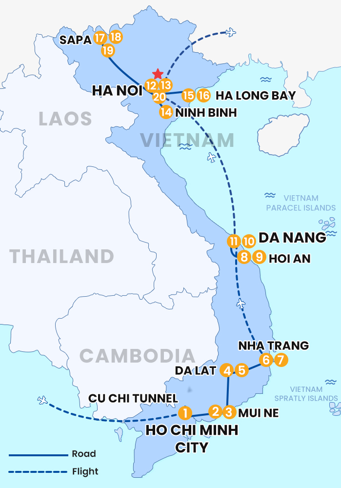 The map of Private Viet Nam 20 Days 19 Nights - Vietnam Vibes