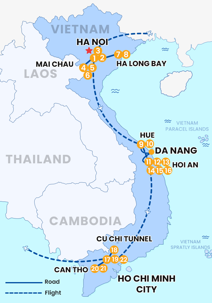 The map of Private Vietnam 22 Days - Vietnam Culinary Journey - With Join Group Day Tours at Destination