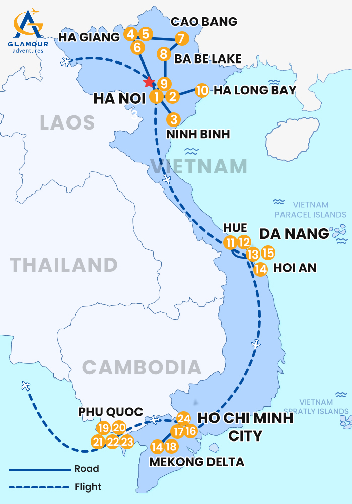 The map of Private Vietnam 24 Days 23 Nights - Highlands to Islands Expedition