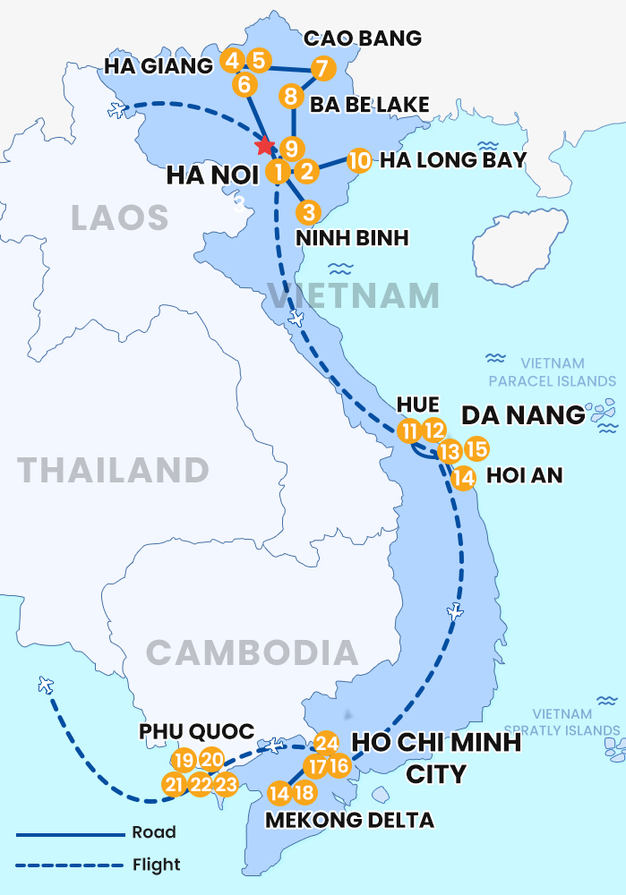 The map of Private Viet Nam24 Days 23 Nights - Highlands to Islands Expedition