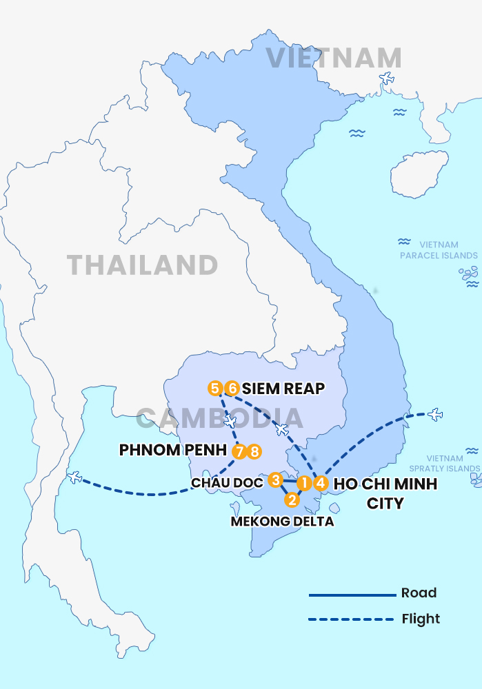The map of Private Vietnam-Cambodia 8 Days 7 Nights- Classic Mekong