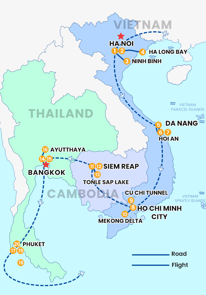 The map of Private VietNam – Laos – Thailand 20 Days- Mekong Journey
