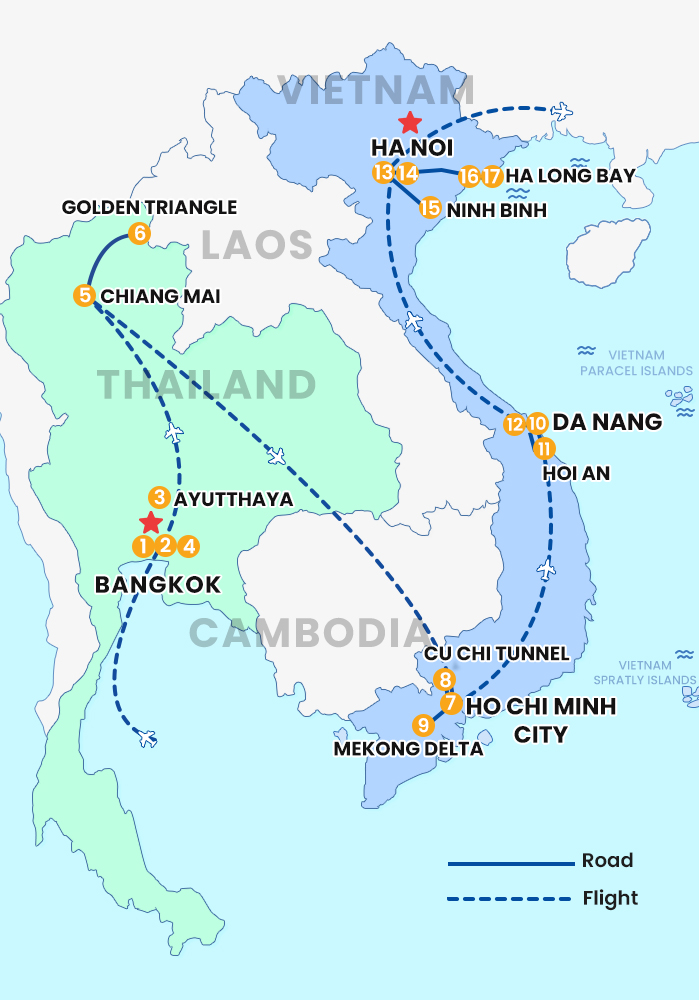 The map of Private Vietnam - Thailand 17 Days 16 Nights - The Grand Experience