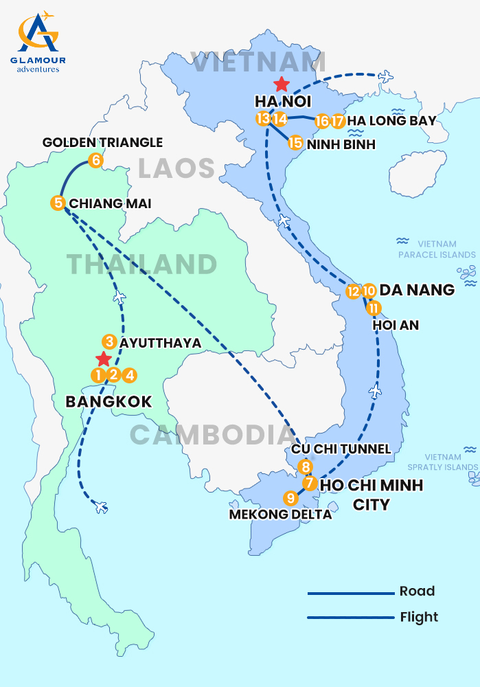 The map of Private Vietnam - Thailand 17 Days 16 Nights - The Grand Experience