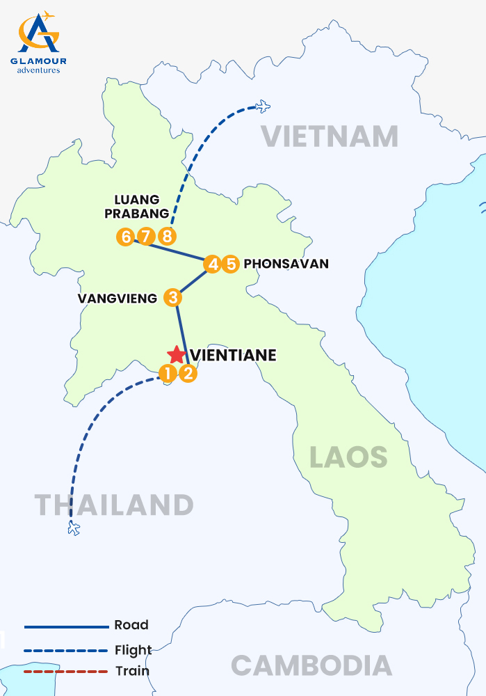 The map of 8 DAYS CLASSIC LAOS TOUR