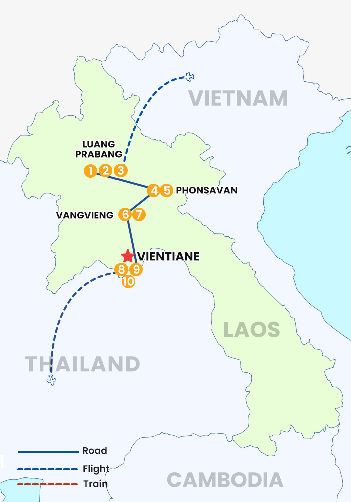 The map of 10 DAYS CLASSIC LAOS TOUR