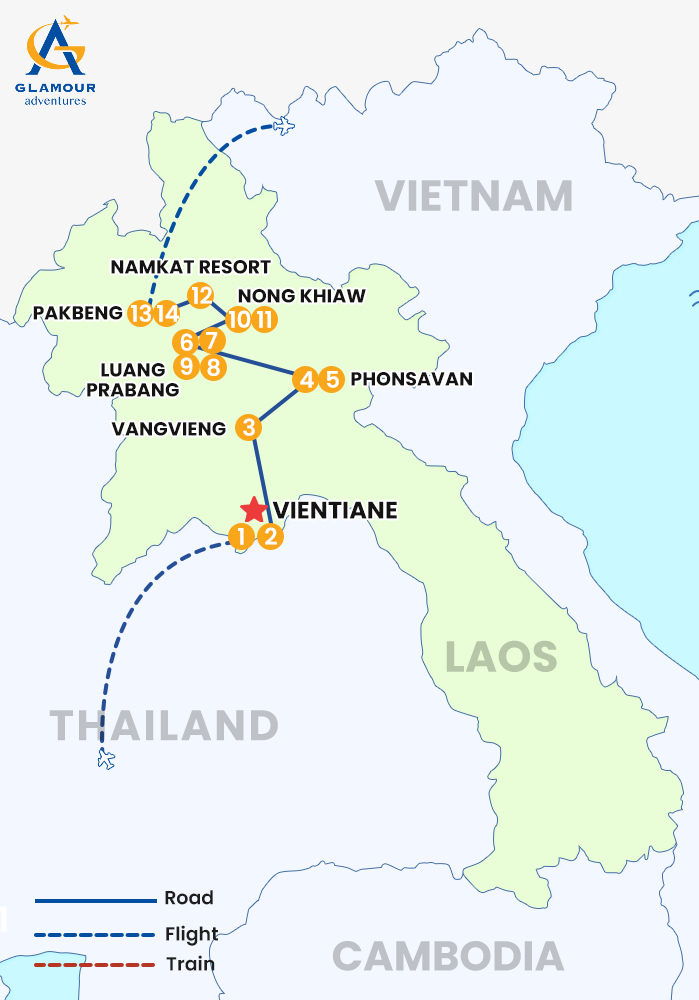 The map of LUXURIOUS LAOS PACKGAGE TOUR