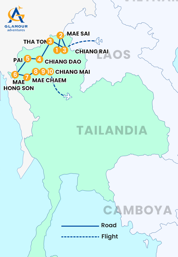 The map of Truly Northern Thailand 10 days 9 nights