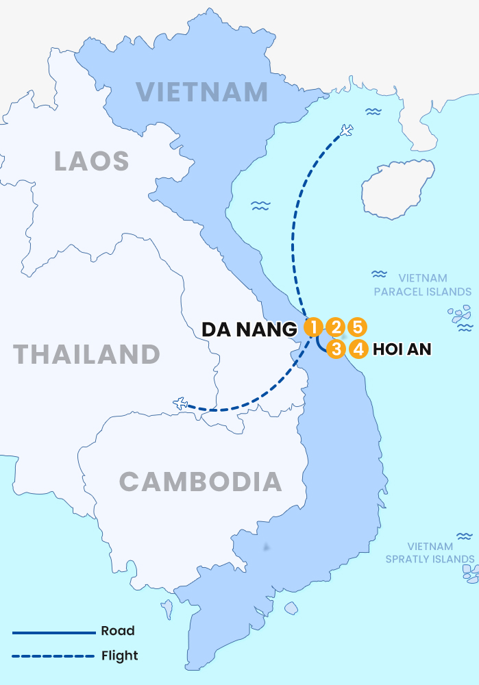 The map of Private Central Vietnam 5 Days Danang - Hoian