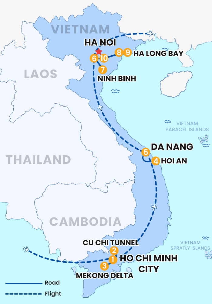 The map of Private Vietnam 10 Days 9 Nights - With Join Group Day Tours at Destination