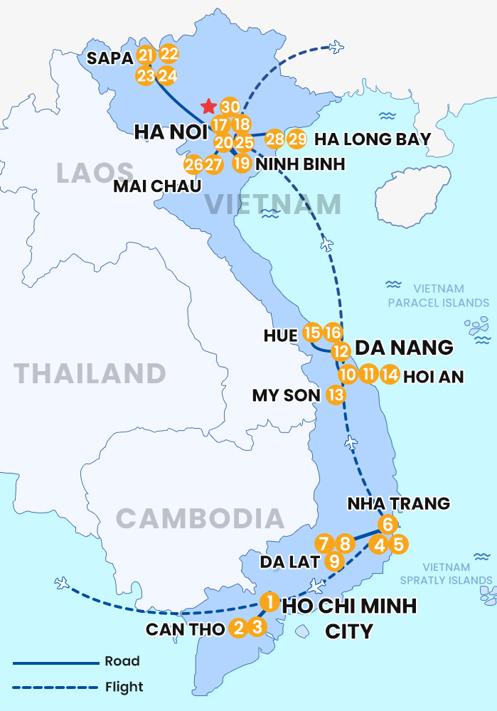 The map of Private Vietnam 30 Days 29 Nights - Vietnam Full Month