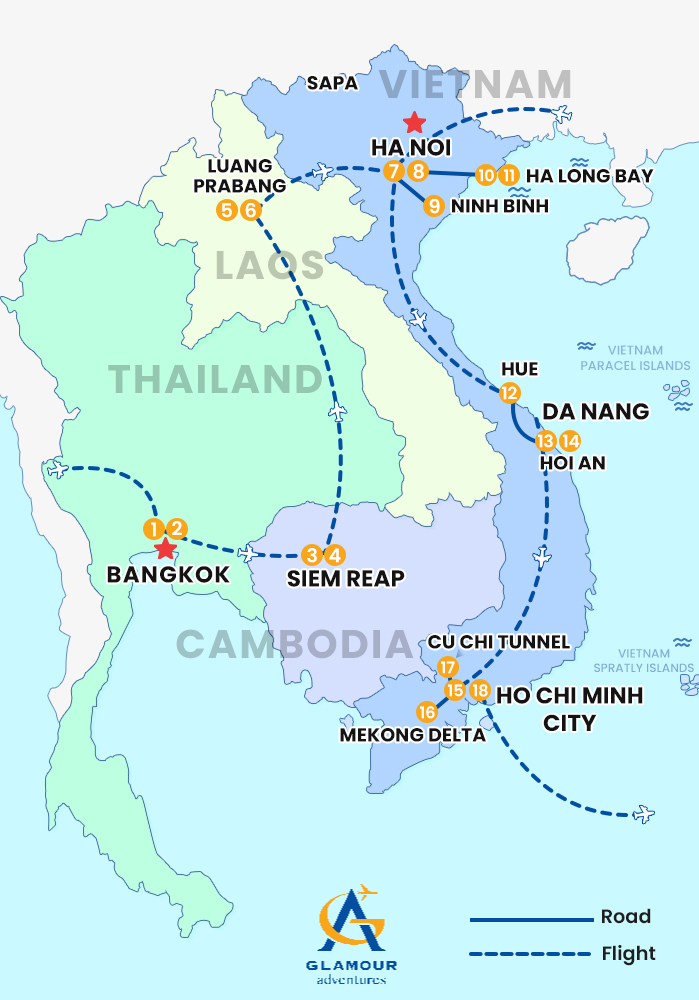 The map of Indochina Journey